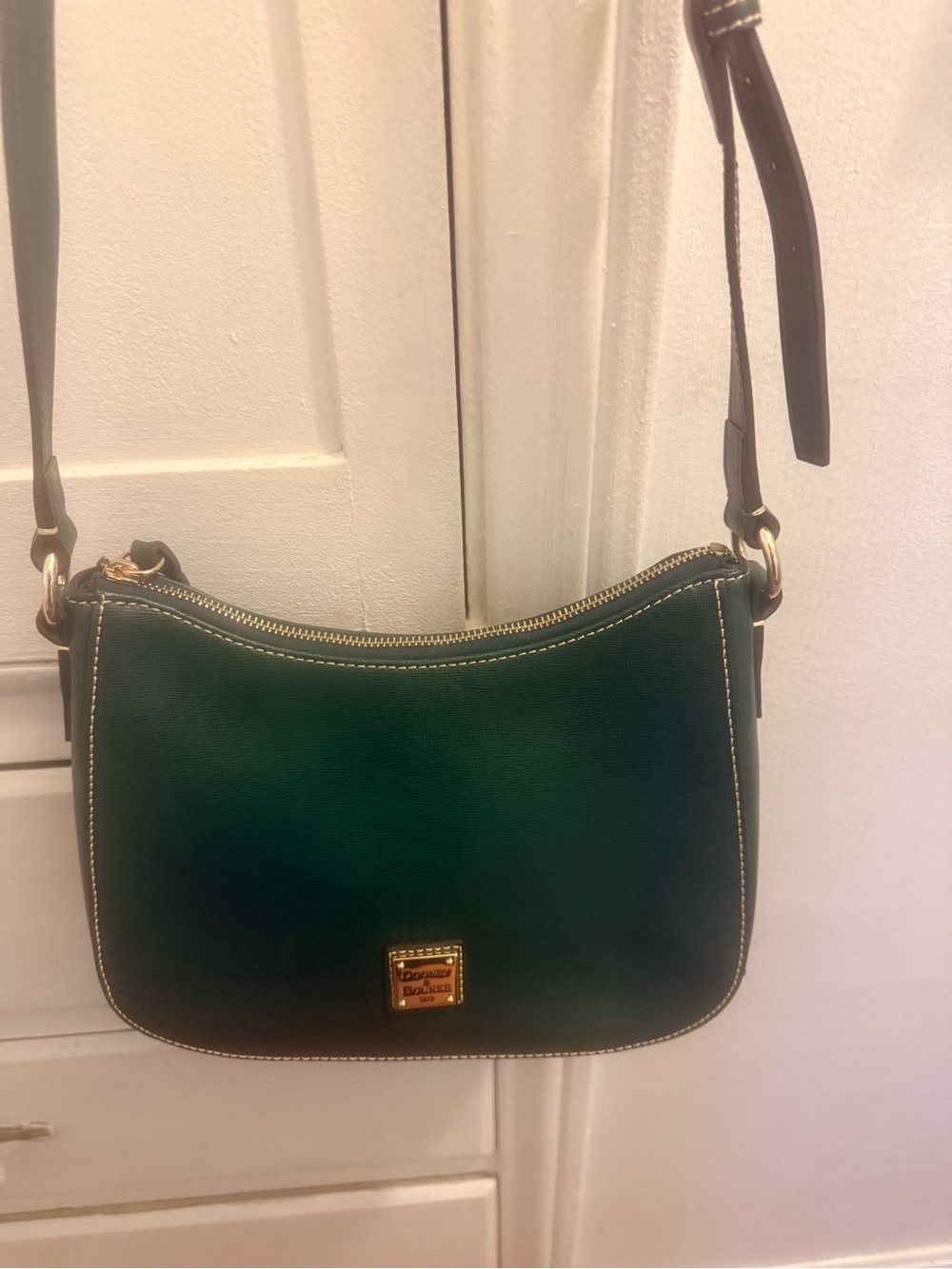 Dooney & Bourke Emerald Green Pebble Leather Crossbody Bag with Gold Hardware